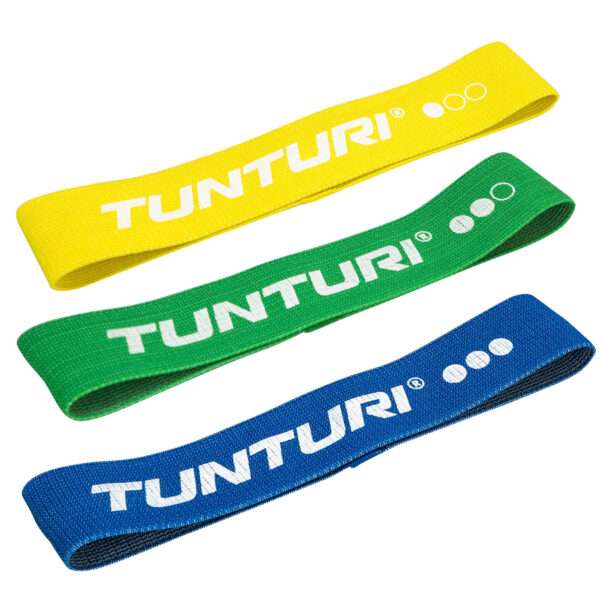 TEKSTIILIST VÕIMLEMISKUMMID (VENITUSKUMM) Tunturi textile resistance bands. 3 tugevust